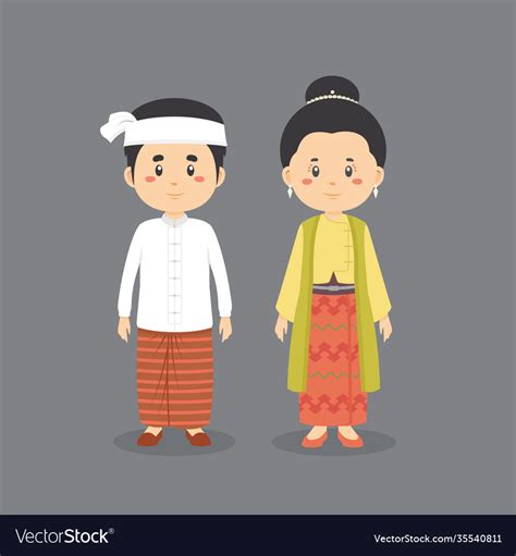 Couple character wearing myanmar traditional dress