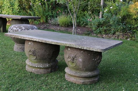 Large Stone Patio Table with Rounded Stone Bases (Stk.No.3877) SOLD - Js Garden Antiques