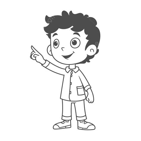 Black And White Cartoon Boy Pointing Outline Sketch Drawing Vector, Drawing Clipart, Cartoon ...