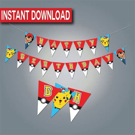 Pokemon Birthday Banner-Instant download- Printable- Digital Files- Pikachu | Pokemon birthday ...