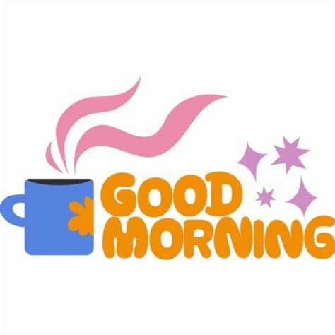 Good Morning Blue Mug Next To Good Morning In Yellow Bubble Letters ...