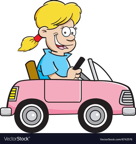 Cartoon girl driving a toy car Royalty Free Vector Image