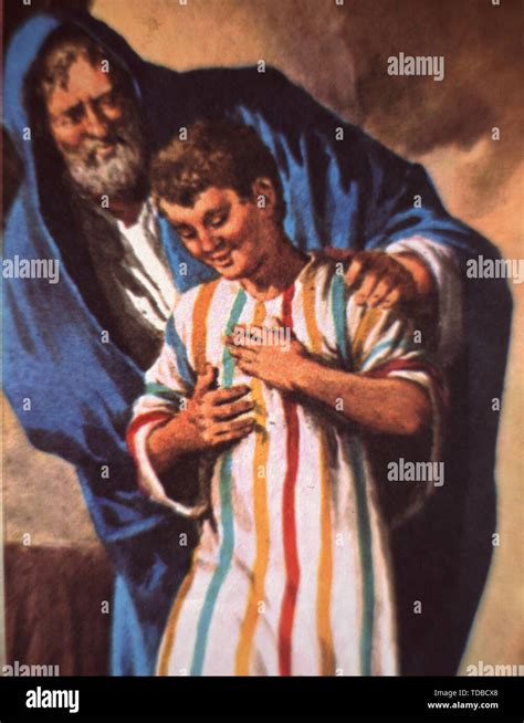 Illustration from the Bible depicting "Genesis 37:4" Joseph and his coat of many colours Stock ...