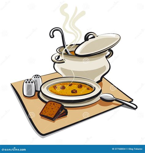 Soup with croutons stock illustration. Illustration of spoon - 37768834