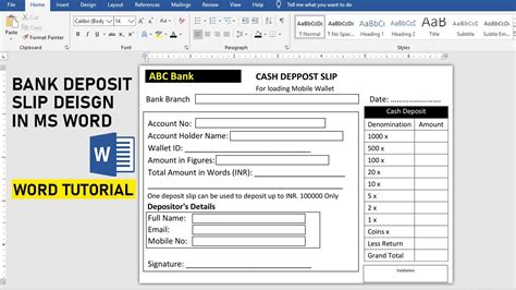 How to Create Bank Deposit Slip in Ms word | Bank Voucher create in Ms word || - YouTube