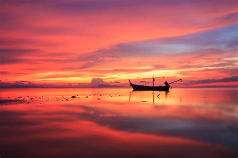 Boat Fishing Fishing Boat Horizon Reflection Sky Sunset Wallpaper - Resolution:4500x3000 - ID ...