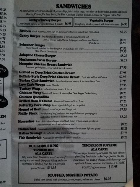 Menu at Schooners pub & bar, Peoria Heights