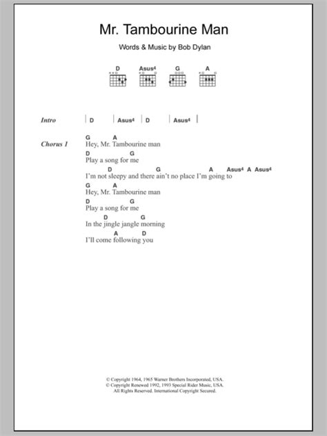 Mr. Tambourine Man by The Byrds - Guitar Chords/Lyrics - Guitar Instructor