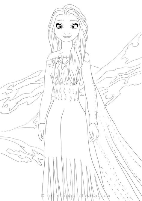 Coloring pages with Elsa in white dress - Frozen 2 - Cristina picteaza - fise de colorat cu Elsa ...