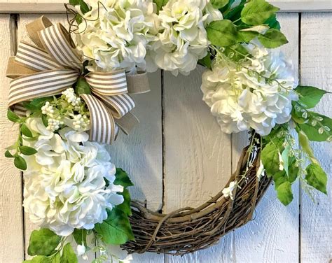 Large Hydrangea Wreath, White Hydrangea Wreath, Neutral Wreath, Year Round Wreath,everyday ...