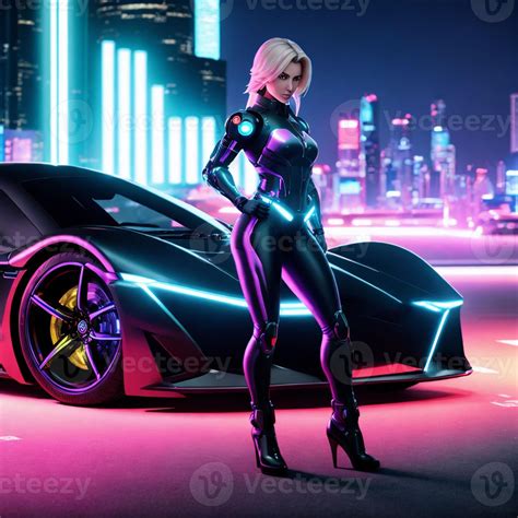 futuristic sci fi woman wearing armor suit with racing car, generative art by A.I. 21772739 ...