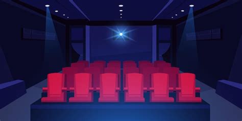 Premium Vector | Cartoon cinema auditorium Movie theater dark room with red seats and cinema ...