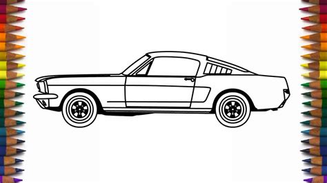 How to draw Ford Mustang 1965 Fastback side view step by step easy car ...