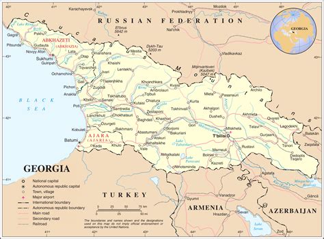 Mapa Gruzji - Gruzja mapa fizyczna, topograficzna, samochodowa i inne