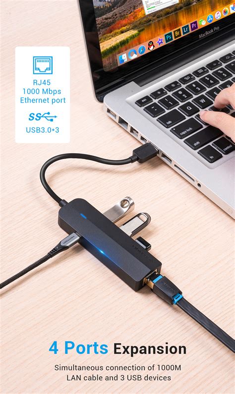 3-Port USB 3.0 Hub with Gigabit Ethernet Adapter