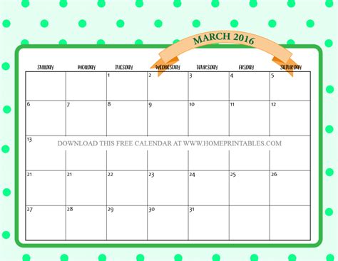 free printable march 2016 calendar 2 - Home Printables