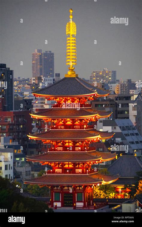 Senso-ji Temple five-story Pagoda at night in Asakusa district of Tokyo Stock Photo - Alamy