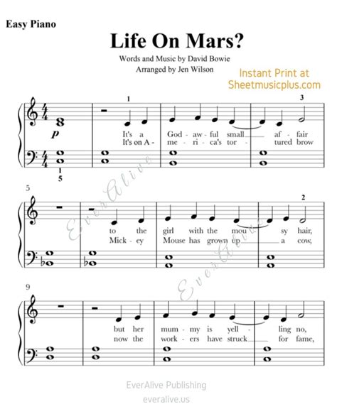 Life On Mars? Easy Piano Sheet Music - instant print. #davidbowie #lifeonmars #easypiano #piano ...