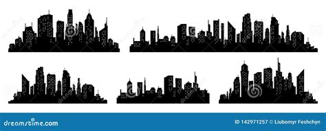 City Silhouette Vector Set. Panorama City Background. Skyline Urban Border Collection. Stock ...