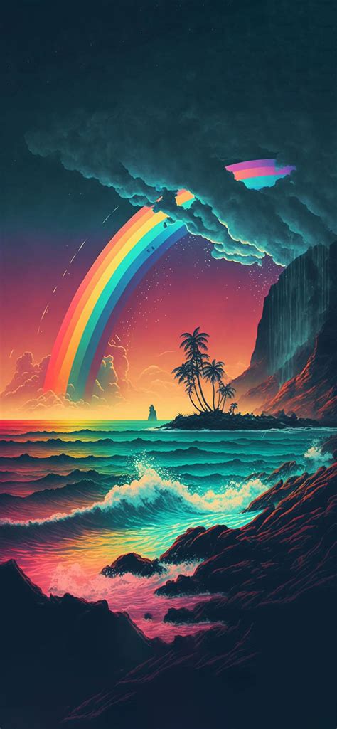 Hawaii Ocean & Rainbow Art Wallpaper - Cool Rainbow Wallpaper