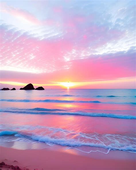 Premium AI Image | A sunset over the ocean with rocks and sunset.