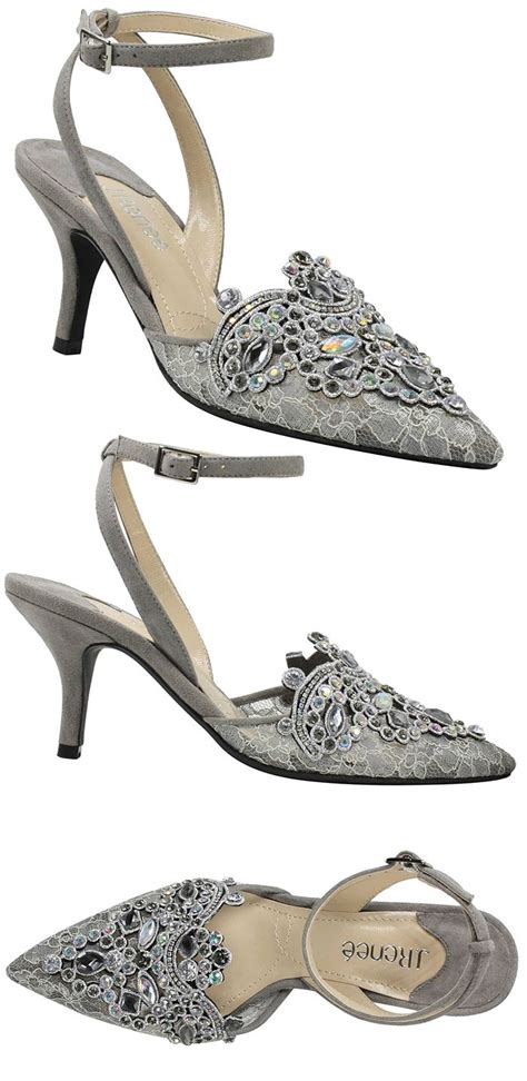 Grey Dark Silver Embroidered Shoes. Lace Mother of the Bride Shoes ...