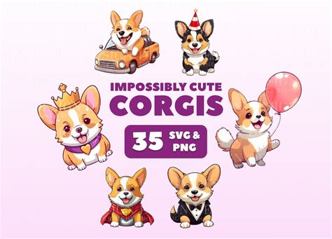 Cute Corgi Clipart Stickers Kawaii Digital Stickers Scrapbooking ...