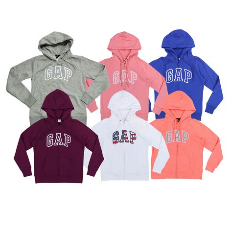 Gap Womens Hoodie Full Zip Up Jacket Fleece Lined Arch Logo Hooded ...