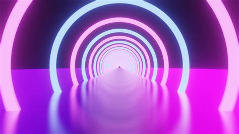 3d rendering of glowing neon ring and dark blue-purple background ...