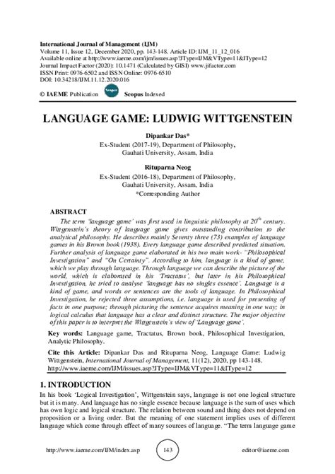 (PDF) LANGUAGE GAME: LUDWIG WITTGENSTEIN | IAEME Publication - Academia.edu