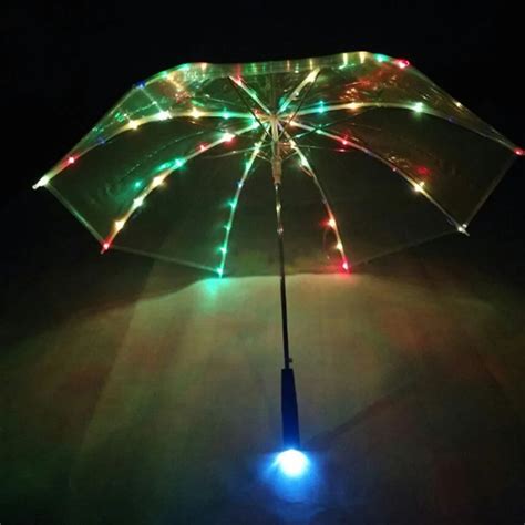 10pcs/lot Fast shipping Rainbow color Umbrella LED Luminous Transparent Umbrella With Flashlight ...