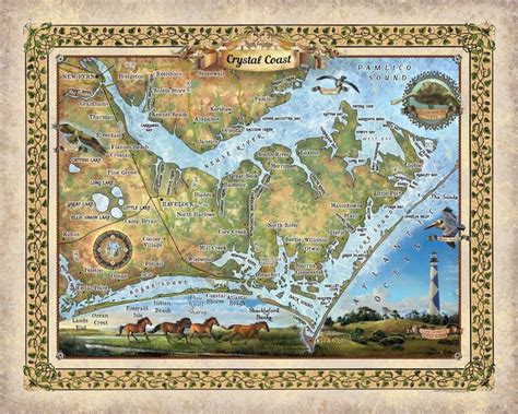 North Carolina Art, North Carolina Map, Beaufort Map, Large Map, Coastal Map, Vintage Map Print ...