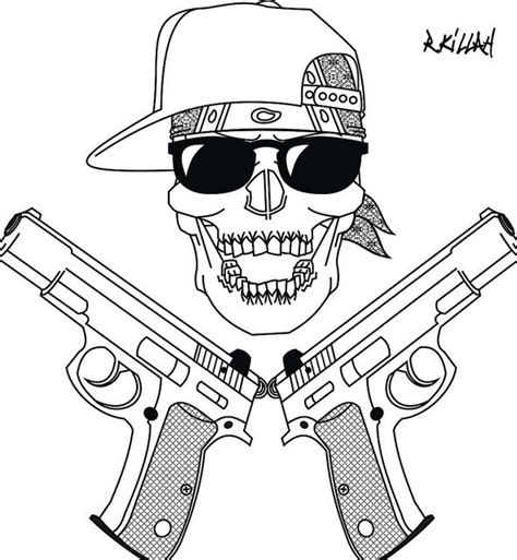 my gangsta skull 2 | Skull coloring pages, Cartoon coloring pages, Adult coloring pages