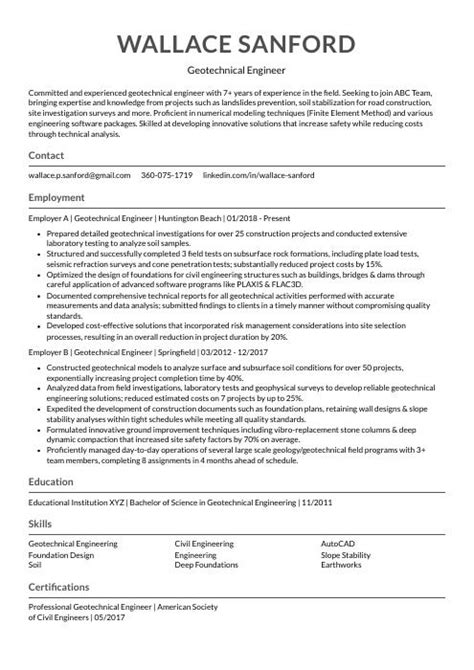 Geotechnical Engineer Resume (CV) Example and Writing Guide