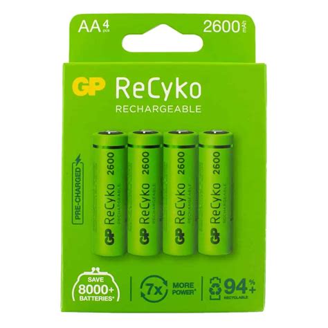 GP Batteries ReCyko+ 2600mAh AA Rechargeable Batteries | Pack of 4 ...