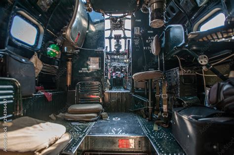 B-24 Liberator interior equipment looking forward to cockpit Stock Photo | Adobe Stock