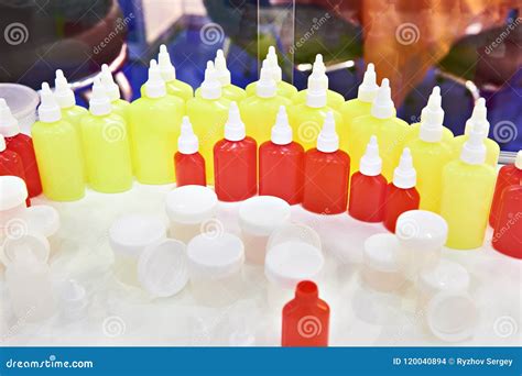 Plastic Bottles for Glue and Paints Stock Photo - Image of chemical ...