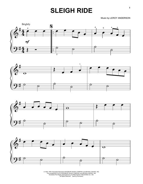 Sleigh Ride by Leroy Anderson Sheet Music for Beginning Piano Solo at ...