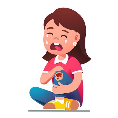 Kid Girl Sitting Crying In Pain Over Hurt Knee Stock Illustration - Download Image Now - Pain ...