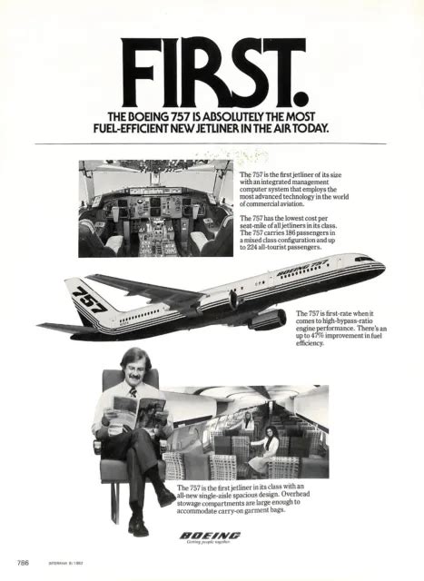 1982 BOEING 757 Cabin Flight Attendants Cockpit Jetliner Print Ad A7 ...