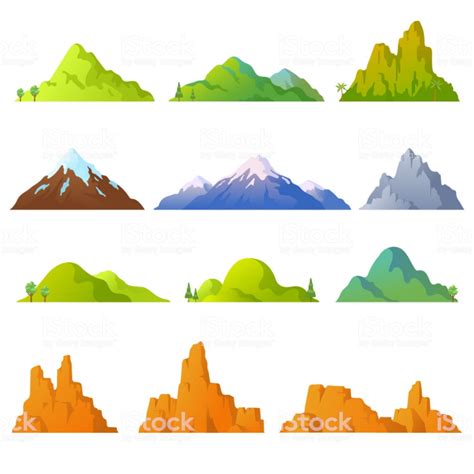 Collection of mountains in cartoon style. Vector mountains peaks ...