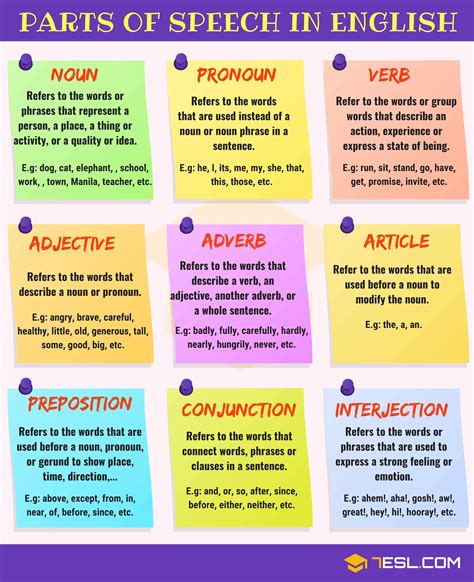 Parts of Speech | Definition and Examples | English Grammar - 7 E S L