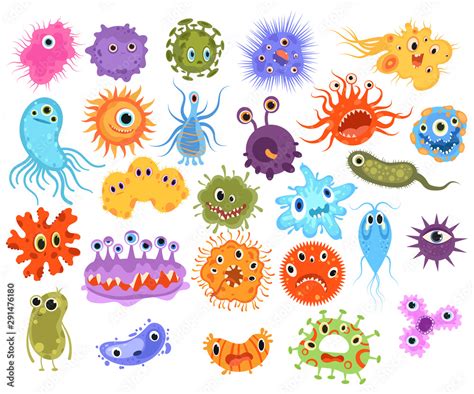 Set of microbes. Collection of cartoon viruses. Vector illustration of ...