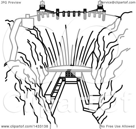 Clipart of a Black and White Line Drawing Styled American Landmark, Hoover Dam - Royalty Free ...