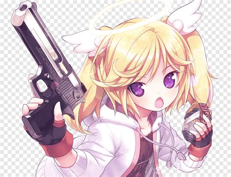 Anime Girls with guns Firearm Manga, Anime, purple, cg Artwork png | PNGEgg