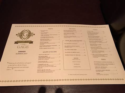 Menu at The Gage pub & bar, Chicago