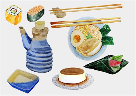 27 Japanese Food Clip Art. PNG in Watercolour. 300ppi. Instant Download ...