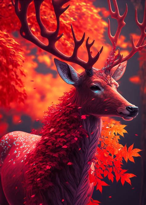 'Deer of the crimson forest' Poster by Alex Behelfer | Displate