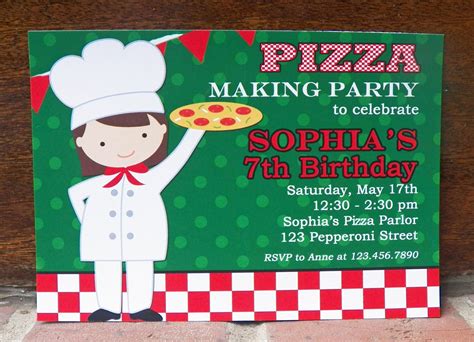 Girl's Pizza Party Invitation Printable or Printed with