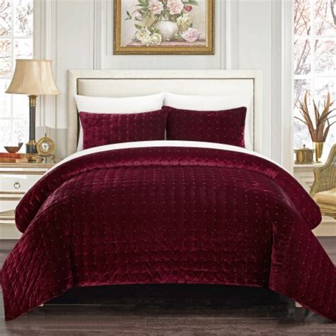 Chyna 3 Piece Comforter Set Luxurious Velvet Bedding Burgundy King ...